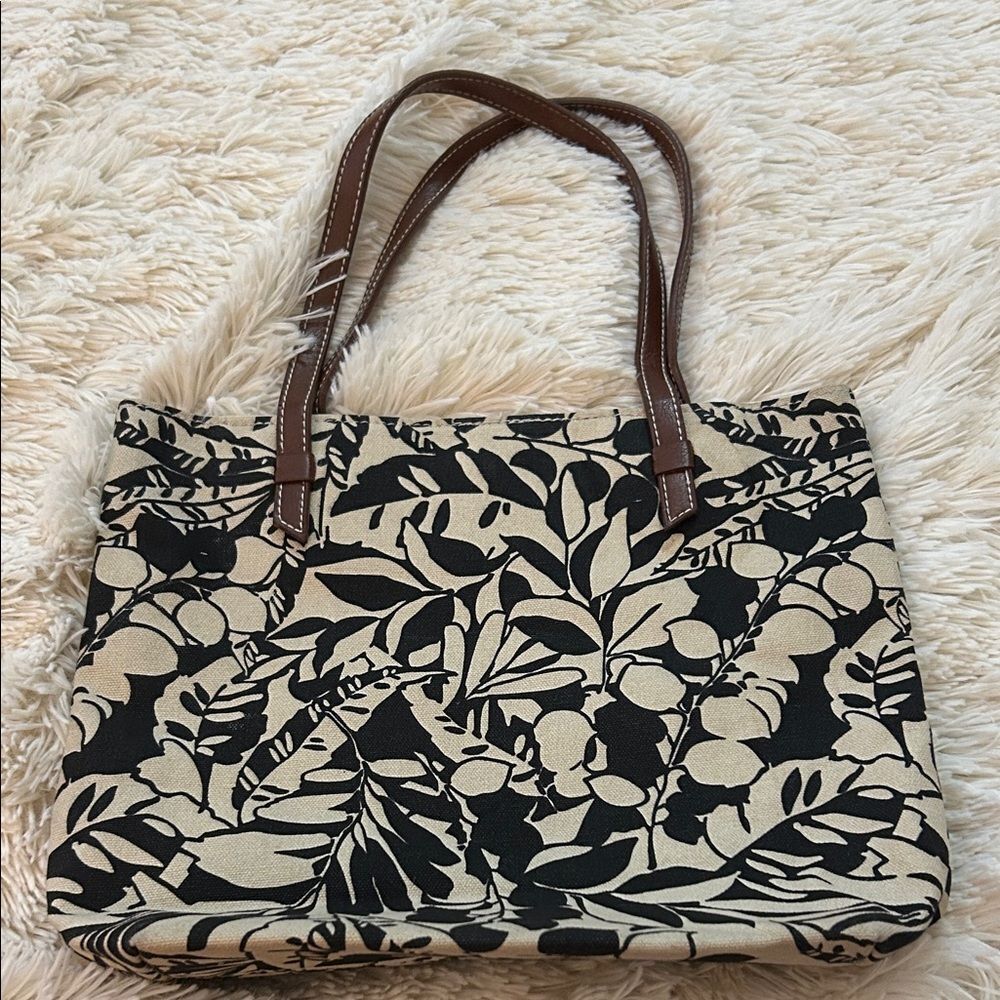 GAP Factory black and cream botanical small tote bag